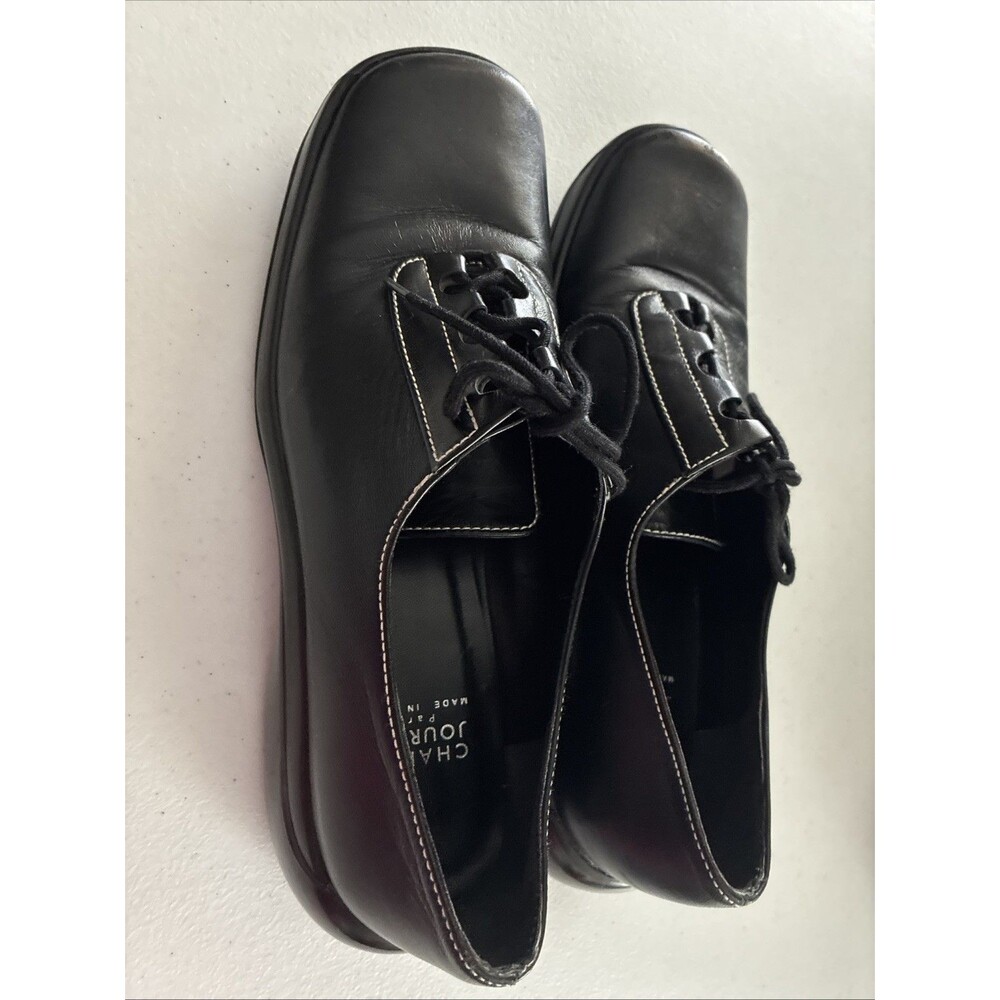 VTG Y2K Charles Jourdan Leather Oxford Wedge Heel Shoe Black Lace Up Classic 5.5